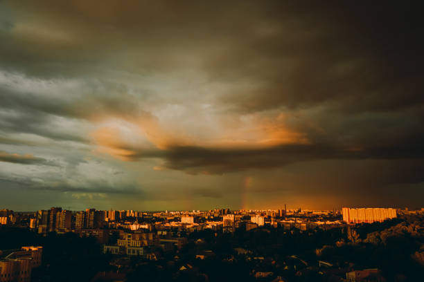 istock Evening city in storme weather. Thunderous clouds. 2177627462