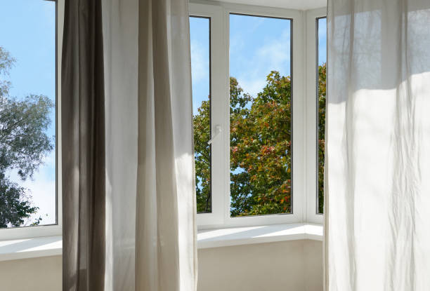 istock View from the window, yellow trees, landscape with autumn forest. 2177629473