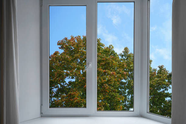 istock View from the window, yellow trees, landscape with autumn forest. 2177629476