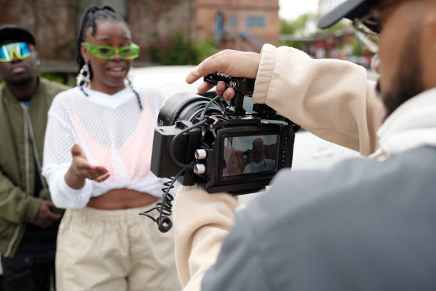 istock Filming Street Interview with Modern Camera Equipment 2177630929