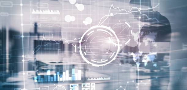 istock Business intelligence control interface marketing finance management. Silhouettes in the background 2177635316