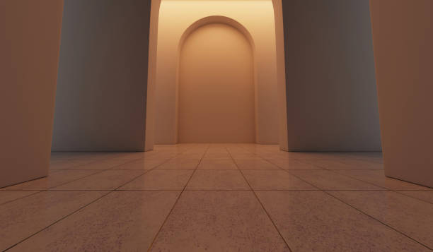 istock Empty corridor with many white arches in perspective view. Abstract architecture. Archway. Interior design. Step forward. Philosophical classic. Illuminated corridor. 3D illustration 2177638432