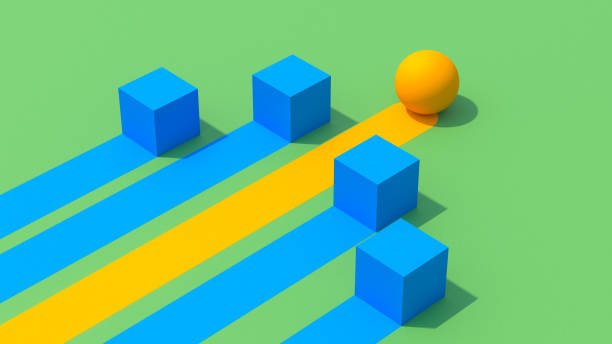istock Winning Strategy, Efficiency, Innovation in Business Concept, Teamwork and Leadership. Geometric composition with cubes and a sphere, sharp shadows, light background, vibrant colors, high contrast, modern art aesthetic. 3D render. 2177645655