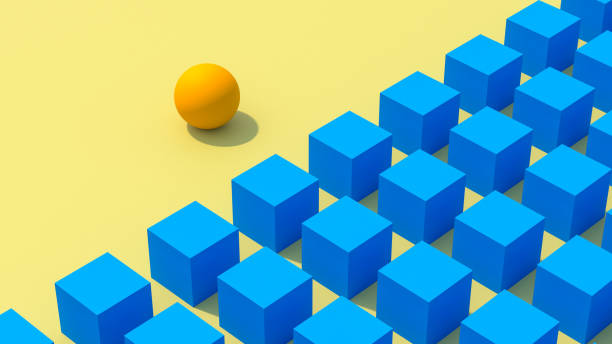 istock Winning Strategy, Efficiency, Innovation in Business Concept, Teamwork and Leadership. Geometric composition with cubes and a sphere, sharp shadows, light background, vibrant colors, high contrast, modern art aesthetic. 3D render. 2177645845
