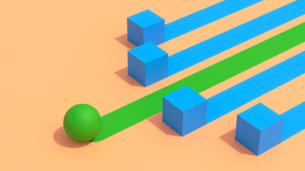 istock Winning Strategy, Efficiency, Innovation in Business Concept, Teamwork and Leadership. Geometric composition with cubes and a sphere, sharp shadows, light background, vibrant colors, high contrast, modern art aesthetic. 3D render. 2177646066