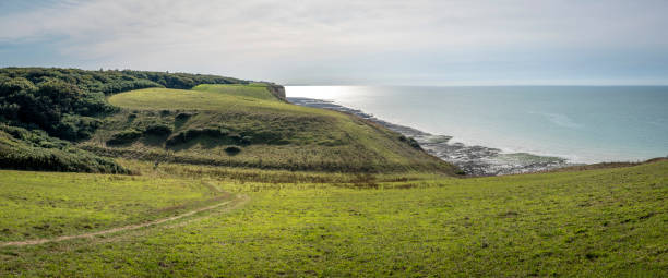 istock Ault, France - 09 15 2024: Panoramic view of Cliffs, pastures, meadows and the sea from coastal path 2177646333