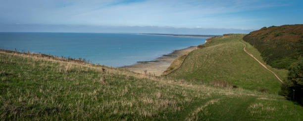istock Ault, France - 09 15 2024: Panoramic view of Cliffs, pastures, meadows and the sea from coastal path 2177646354