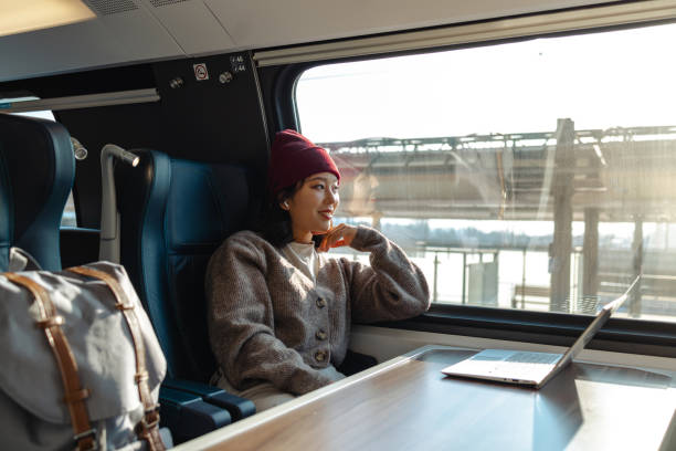 istock Woman enjoying train journey and scenic view 2177646496