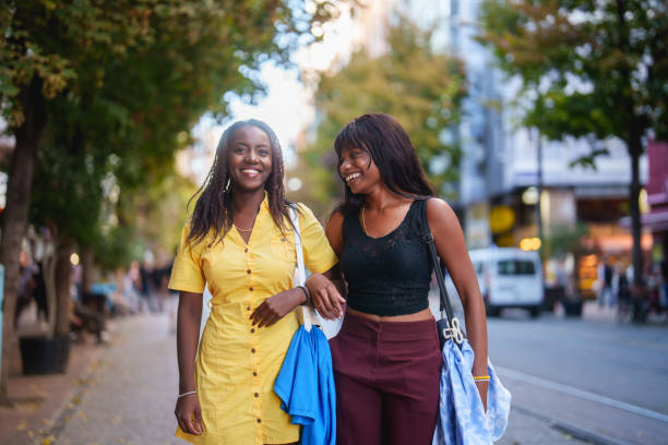 istock Two black young female walking in downtown for shopping. 2177649211