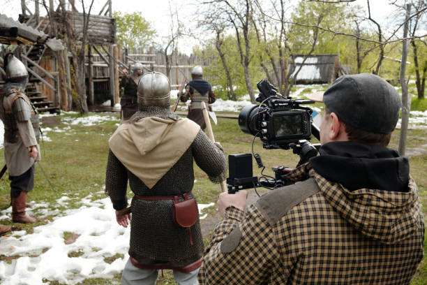 Filming Historical Reenactment Scene in Medieval Setting