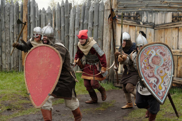 istock Reenacting Historical Medieval Battle Scene Outdoors 2177650675