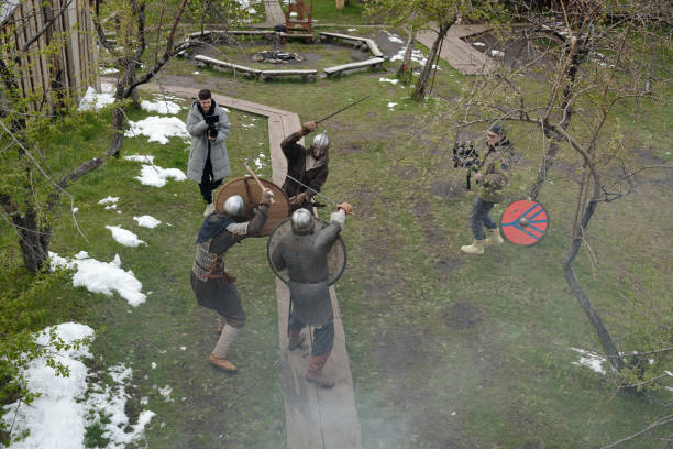 istock Reenacting Historical Medieval Battle in Outdoor Setting 2177650723