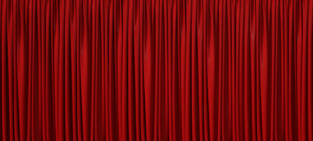 Red velvet curtains with luxurious drapery, vertical pleats, crimson fabric, dramatic lighting, cinematic atmosphere, high-resolution detail, theatrical elegance, vibrant red hues.