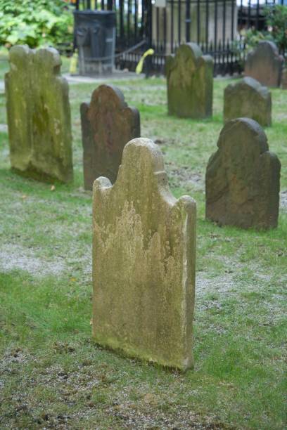 istock Blank Stone Headstone in an Old Cemetery, Ready for Custom Inscription 2177653469