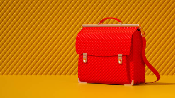 istock Elegant Red Women's Purse Displayed on Yellow Background for E-commerce. 3D Rendering. 2177654691