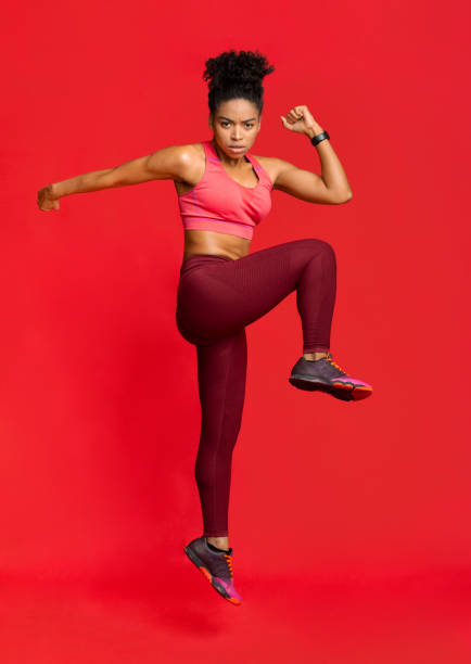 istock Active fitness black girl making work out, warming up body 2177657082