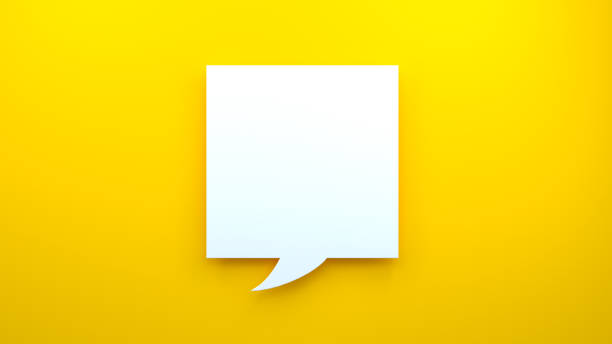 A minimalist 3D rendering featuring a square-shaped speech bubble on a bright yellow background, created with a cutout paper design. The clean lines and simplicity emphasize communication, conversation, and modern design elements. The vibrant yellow background adds warmth and energy, making the speech bubble stand out as a symbol of dialogue and interaction.