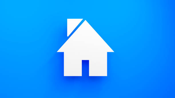 This image features a cutout paper speech bubble on a blue background with a home icon inside, symbolizing communication in the context of real estate, home services, or digital platforms. The minimalist and clean design highlights themes of homeownership, housing, or navigation systems, making it ideal for concepts related to property discussions, real estate marketing, or home-centered communication. This 3D rendering focuses on simplicity and modern aesthetics, making it visually appealing and conceptually versatile.
