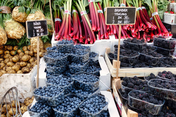 Fresh fruits and vegetables at the market in Copenhagen, Denmark
