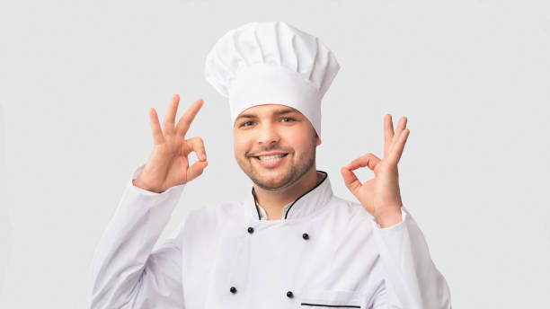 istock Cook Man Gesturing Ok Smiling Standing Over White Background, Panorama 2177660999