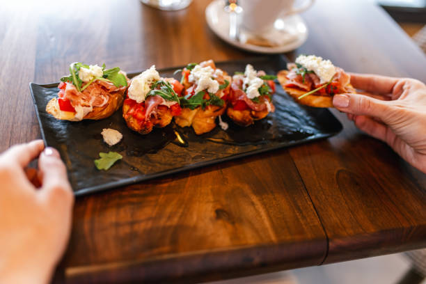 istock Canape served as appetizer on a gathering in a restaurant. Food and drink concept. 2177661454
