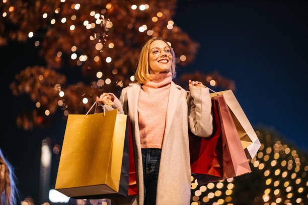 Woman with shopping bags stock photo