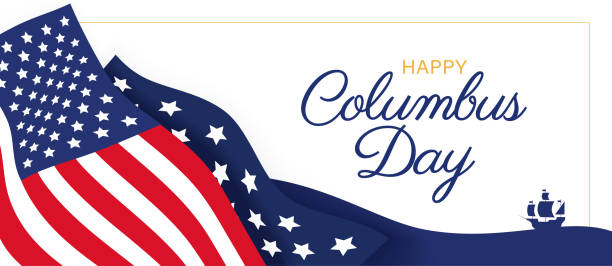 istock Happy Columbus Day banner. Columbus day text with american flag on white background. 2177661952