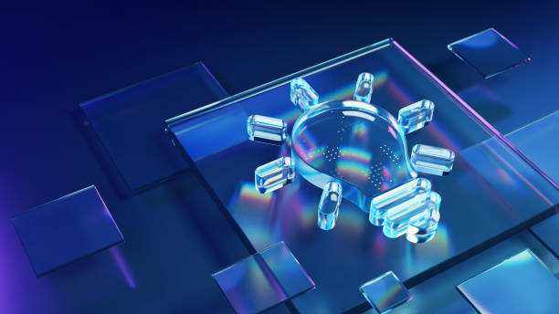 istock Futuristic Digital Light Bulb 3d Icon on a Blue Geometric Background 2177663391