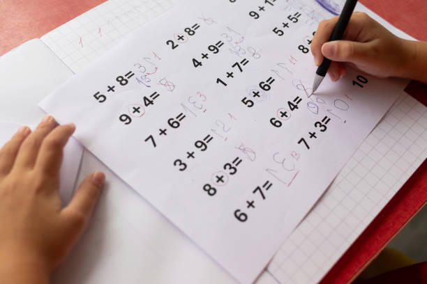 istock A child’s math homework, affected by dyslexia and dyscalculia, is covered in corrections. 2177663623