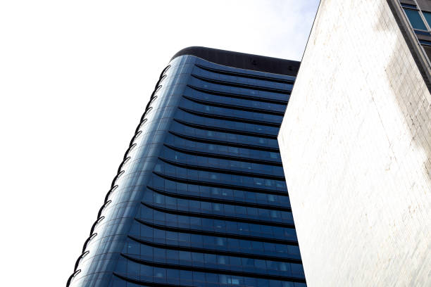 Closeup modern corporate buildings, Sydney Australia, background with copy space, full frame horizontal composition