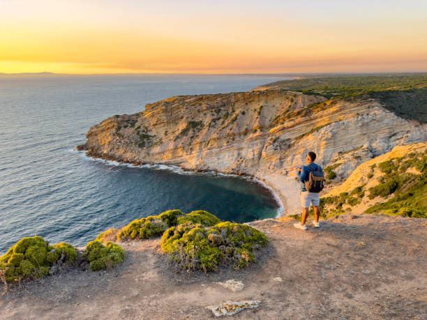 istock Backpacker at sunset at Cabo Espichel in Sesimbra 2177671359
