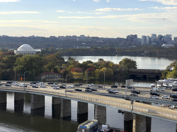 Potomac River and Washington, DC.Traffic and Tidal basin.