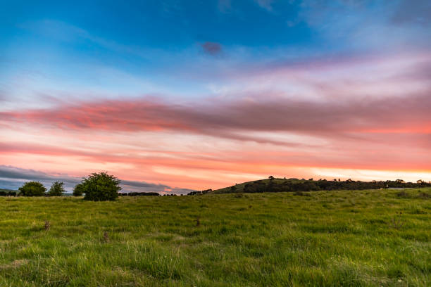 Sunset and clouds over the countryside on the outskirts of Blayney in the Central West of NSW, Australia.