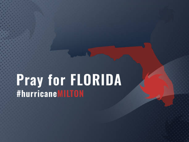 Pray for Florida illustration, hurricane Milton Pray for Florida, illustration with map and hurricane symbol. Vector design for blog, articles, social media hurricane milton stock illustrations