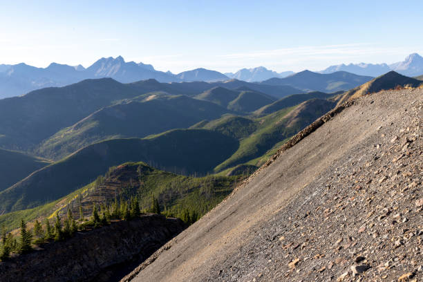 Aerial view of mountain ridge and ranges, Canadian Rockies