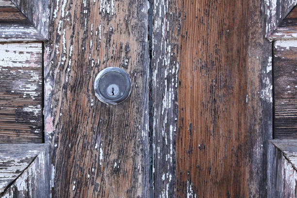 Key hole of lock on Rustic Australian Wooden Door