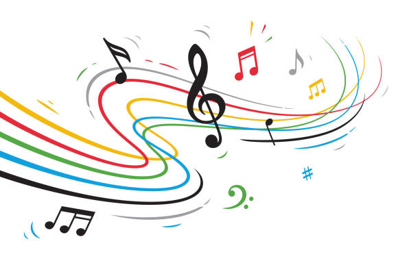 Vector illustration of musical notes and musical scale in the form of a wave. Element for design on a musical theme.