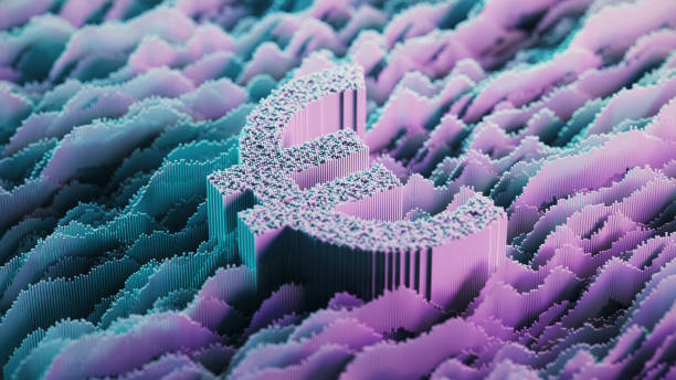 istock Euro Symbol on abstract digital landscape - Digital Analytics - Blue, Pink - Technology, Big Data, Forecasting 2177702263