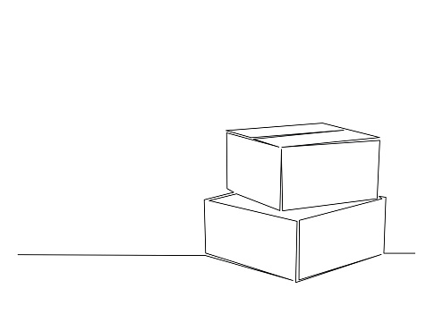 Simple Box Line Continuous One Line Drawing Of Cardboard Boxes Simple Stack Of ...