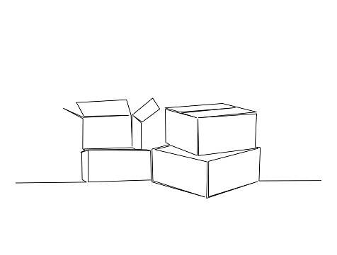 Card Stack Draw Box Continuous One Line Drawing Of Cardboard Boxes Simple Stack Of ...