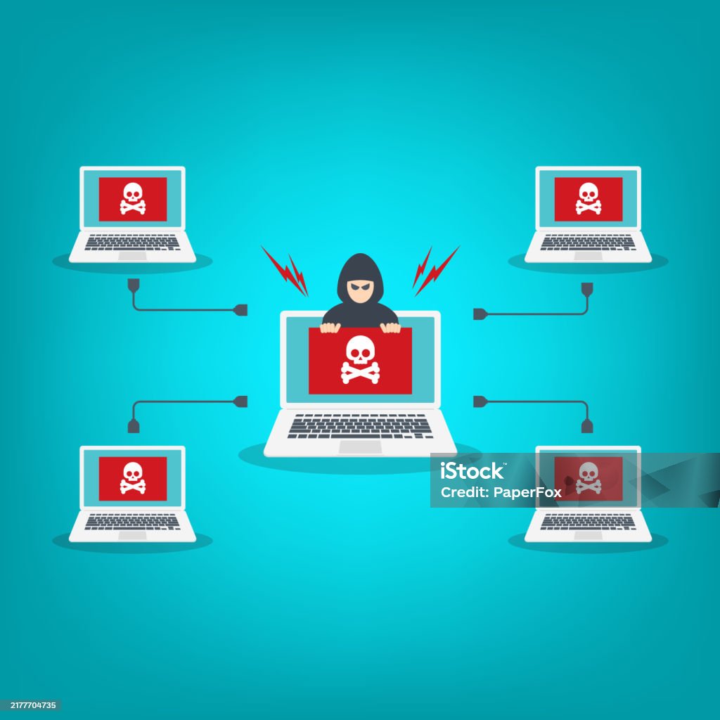 Computer E Hacker Hacker Attack On Multiple Connected Computers Stock Illustration ...