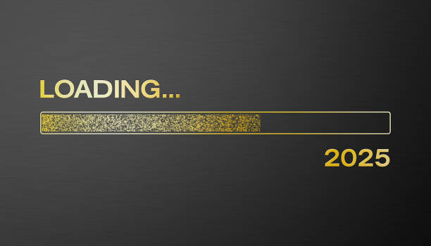 istock Illustration of loading bar in gold with the message loading 2025. 2177706378