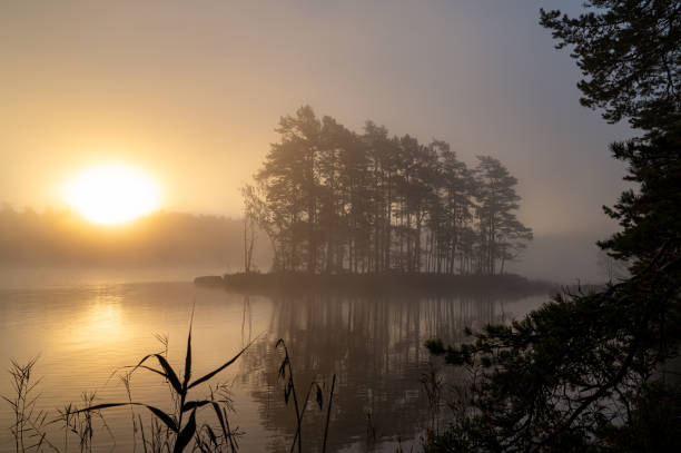 istock Sunrise a misty calm morning Motala Sweden 2177709513