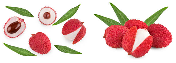 istock Fresh lychee with leaves isolated on white background. clipping path 2177716209