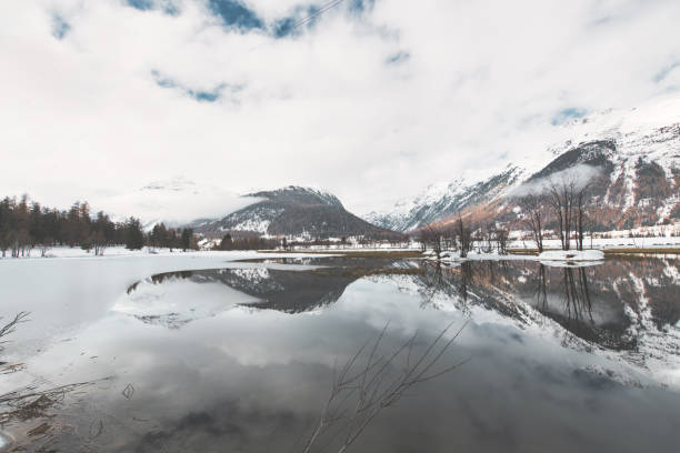 Alpine lake tar the mountains on the Swiss alp