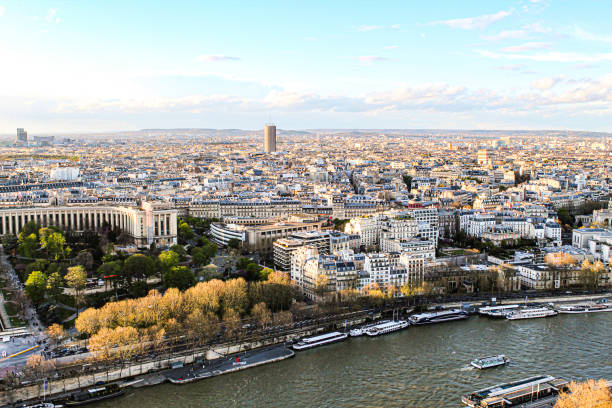 Beautiful aerial image of the famous city of Paris during sunset
