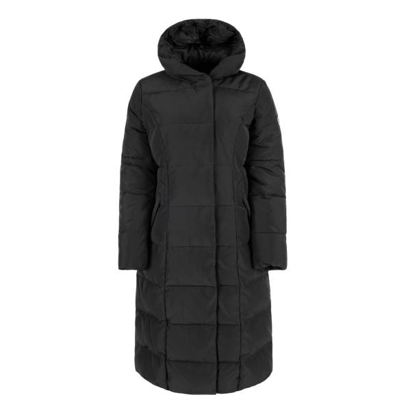 istock Black long women's winter jacket with hood 2177721210