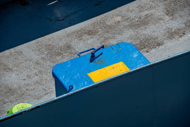 A blue painted cover piece of a ferry