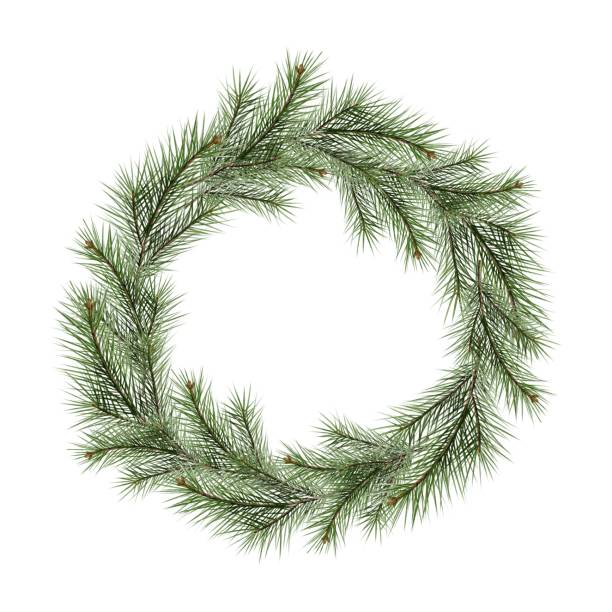 istock Round frame, wreath of pine needles, spruce, pine. Watercolor illustration 2177728314