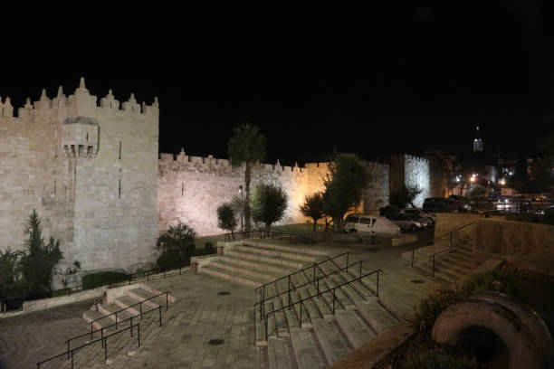 istock Jerusalem old city Damascus Gate aerial view at night 2177729133
